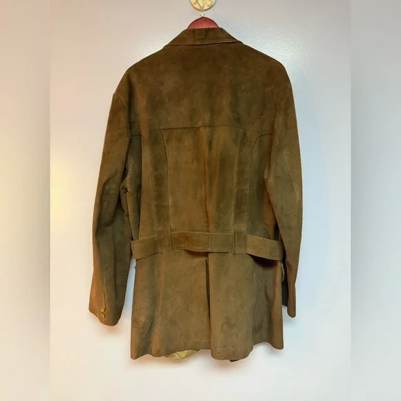 Men's Vintage Brown Suede Jacket, belt and pockets, L - Picture 3 of 16
